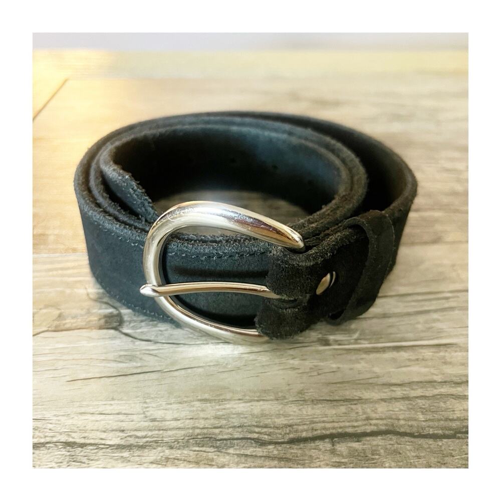 Handmade Women’s Black Suede Belt Leather High Quality Silver Hardware 40